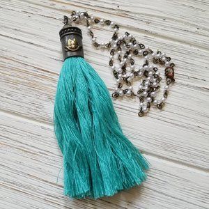 Bronze Pearl Turquoise Tassel Long Necklace